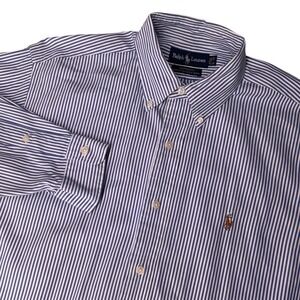 Ralph Lauren Yarmouth Shirt Mens 16-32 Blue White Striped Pinpoint Oxford L/S